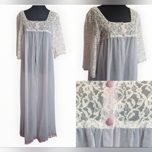 Vintage Lavender Lace Double Layered Peignoir Double Layered Housecoat Robe